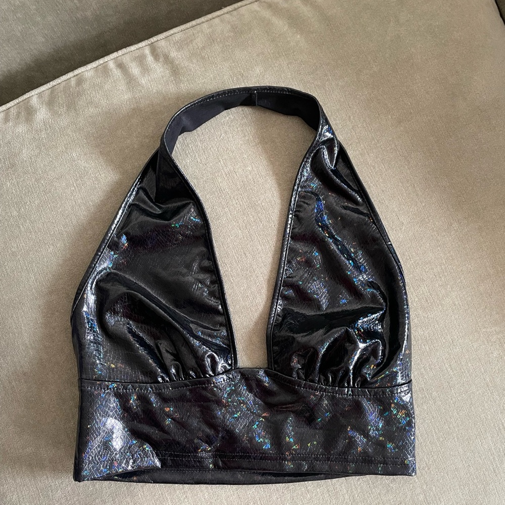 Black Holographic Halter Top
